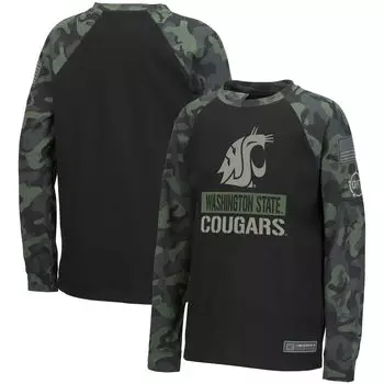Молодежная футболка Colosseum с черным/камуфляжным принтом Washington State Cougars OHT Military Appreciation реглан с длинными рукавами Colosseum