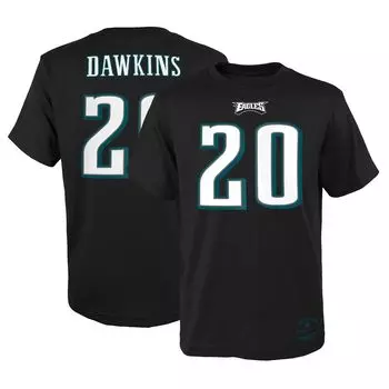 Молодежная футболка Mitchell & Ness Brian Dawkins Black Philadelphia Eagles в стиле ретро с именем и номером игрока на пенсии Unbranded