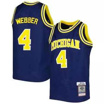 Молодежная футболка Mitchell & Ness Chris Webber Navy Michigan Wolverines Swingman Unbranded