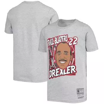 Молодежная футболка Mitchell & Ness Clyde Drexler Grey Portland Trail Blazers Hardwood Classics King of the Court Player Unbranded