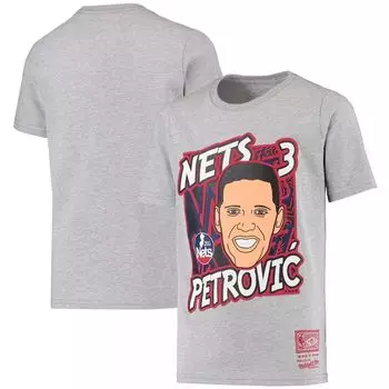 Молодежная футболка Mitchell & Ness Drazen Petrovic Heathered Grey New Jersey Nets Hardwood Classics King of the Court Player Футболка Unbranded