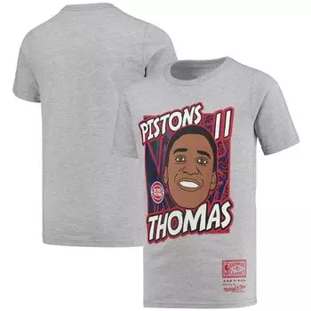 Молодежная футболка Mitchell & Ness Isiah Thomas Grey Detroit Pistons Hardwood Classics King of the Court Player Футболка Unbranded