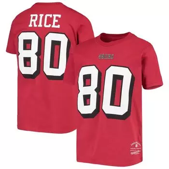 Молодежная футболка Mitchell & Ness Jerry Rice Scarlet San Francisco 49ers в стиле ретро с именем и номером игрока Unbranded
