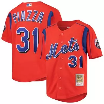 Молодежная футболка Mitchell & Ness Mike Piazza Orange New York Mets Cooperstown Collection, сетчатая тренировочная майка Unbranded