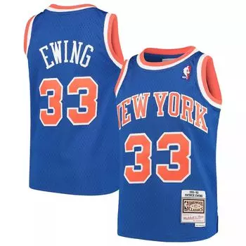 Молодежная футболка Mitchell & Ness Патрик Юинг Blue New York Knicks Hardwood Classics Swingman Throwback Джерси Unbranded