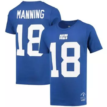 Молодежная футболка Mitchell & Ness Peyton Manning Royal Indianapolis Colts в стиле ретро с именем и номером игрока в отставке Unbranded