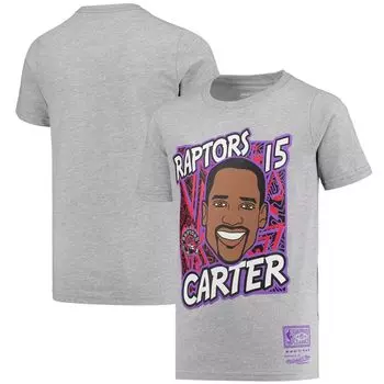 Молодежная футболка Mitchell & Ness Vince Carter Grey Toronto Raptors Hardwood Classics King of the Court Player Unbranded