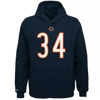 Молодежная футболка Mitchell & Ness Walter Payton Navy Chicago Bears с именем и номером игрока в отставке Флисовый пуловер с капюшоном Unbranded