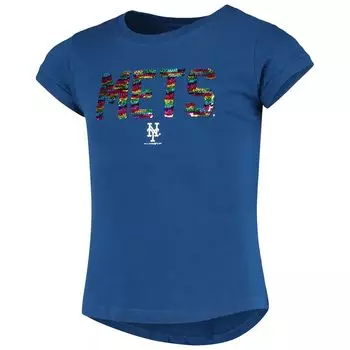 Молодежная футболка New Era Royal New York Mets с пайетками для девочек New Era