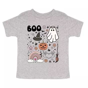 Молодежная футболка с короткими рукавами и рисунком Boo Collage The Juniper Shop, цвет Heather Grey