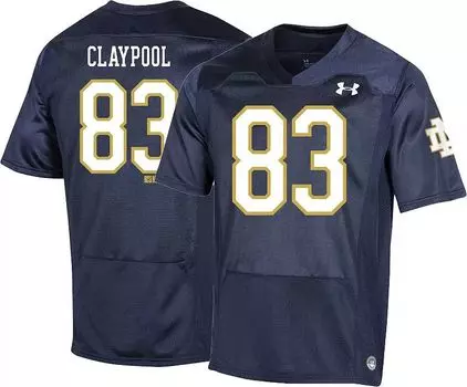 Молодежная футболка Under Armour Notre Dame Fighting Irish Chase Claypool № 83, реплика военно-морского флота, футбольная майка