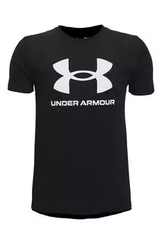 Молодежная футболка в спортивном стиле с логотипом для мальчиков Under Armour, черный