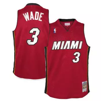 Молодежная майка Митчелла и Несса Дуэйна Уэйда Ред Майами Хит 2005-06 Hardwood Classics Swingman Unbranded