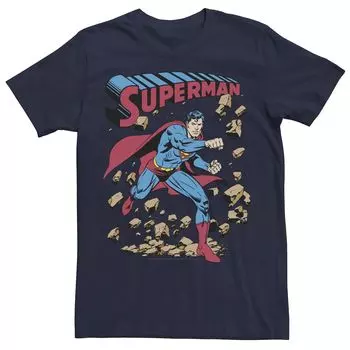Молодежная мужская футболка с винтажным плакатом DC Comics Superman Smash Rocks, Blue Licensed Character, синий
