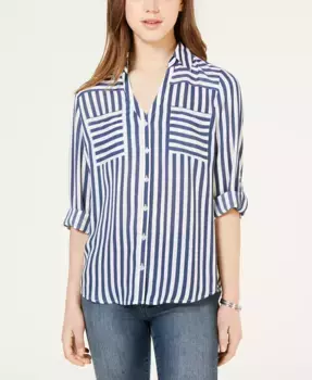 Молодежная полосатая рубашка на пуговицах BCX, синий