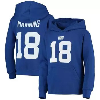 Молодежная толстовка с именем и номером игрока Mitchell & Ness Peyton Manning Royal Indianapolis Colts, пуловер с капюшоном и номером игрока Unbranded