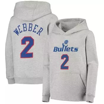 Молодежная толстовка с капюшоном Mitchell & Ness Chris Webber Heathered Grey Washington Bullets из твердой древесины, пуловер с именем и номером Unbranded