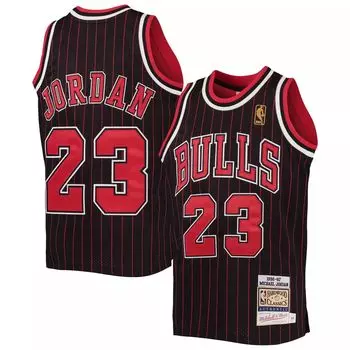 Молодежное аутентичное джерси Mitchell & Ness Michael Jordan, черное/красное Chicago Bulls 1996-97 гг. Unbranded