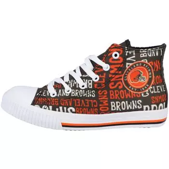 Молодежные кеды FOCO Brown Cleveland Browns с повторяющимися надписями из плотной ткани Unbranded
