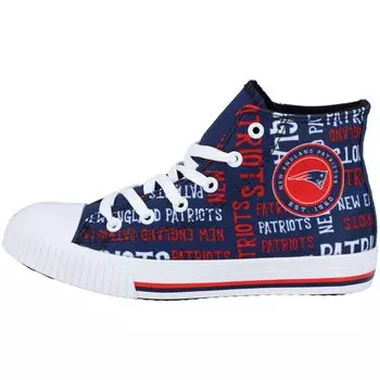 Молодежные кеды FOCO Navy New England Patriots с повторяющимся текстом и высокими холщовыми кроссовками по всей поверхности Unbranded