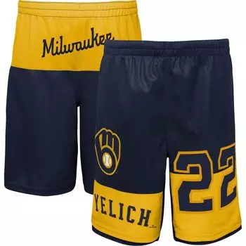 Молодежные шорты Christian Yelich Navy Milwaukee Brewers Pandemonium с именем и номером Outerstuff