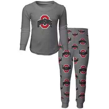 Молодежный комплект для сна с футболкой и брюками с длинными рукавами и брюками Ohio State Buckeyes серого цвета Outerstuff