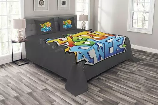 Молодежный комплект покрывала ABAKUHAUS, молодежная сетка Graffiti Art, комплект с моющимися наволочками, для односпальных кроватей 264 x 220 см, разноцветный