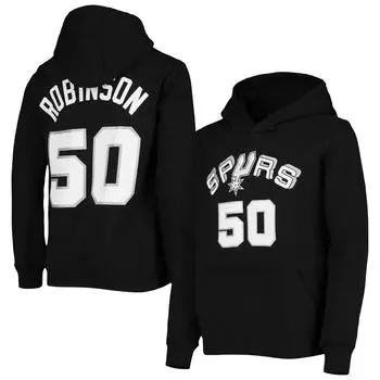 Молодежный пуловер с капюшоном Mitchell & Ness David Robinson, черный San Antonio Spurs из твердой древесины, классический пуловер с именем и номером Unbranded