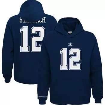Молодежный пуловер с капюшоном Mitchell & Ness Navy Dallas Cowboys для пенсионеров с именем и номером игрока Unbranded
