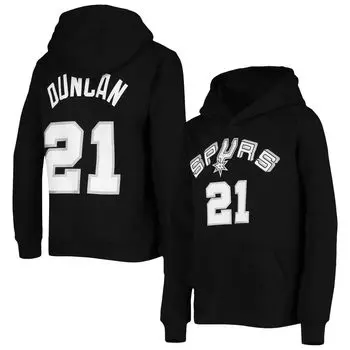 Молодежный пуловер с капюшоном Mitchell & Ness Tim Duncan, черный San Antonio Spurs из твердой древесины, пуловер с именем и номером Unbranded