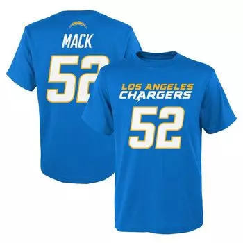 Молодёжная футболка Khalil Mack Powder Blue Los Angeles Chargers Mainliner с именем и номером игрока Outerstuff