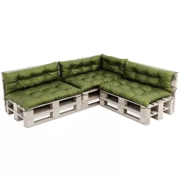 MOLTICO Подушка для поддона Подушки для поддонов водонепроницаемые для улицы КОМПЛЕКТ: 3 подушки для сиденья 120x80x14 см, 3 подушки для спины 120x40x14 см, боковые подушки 70x40x14 см - зеленые, зеленый