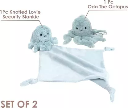 MON AMI Oda Набор из 2 осьминогов, включающий мягкую игрушку-животное размером 11 дюймов и защитное одеяло Lovie с узлом размером 13,5 дюйма, игрушку унисекс плюс и одеяло для младенцев и младенцев