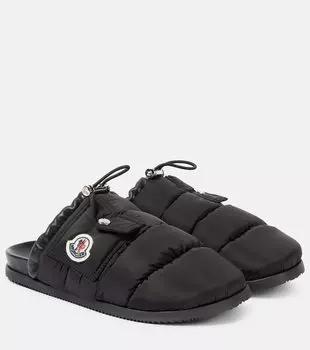 Мон Карман мулисы с кожаной отделкой Moncler, черный