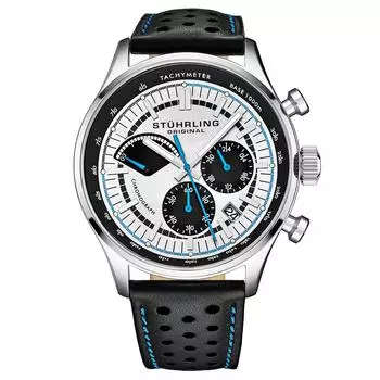 Монако Кварцевые часы с хронографом диаметром 42 мм и кожаным ремешком STHRLING Original, серебро