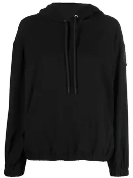 Moncler атласное худи с нашивкой-логотипом, черный