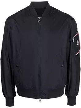 Moncler бомбер на молнии с нашивкой-логотипом, синий