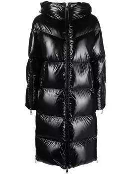 Moncler длинный пуховик с капюшоном, черный