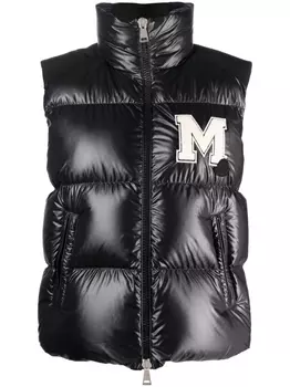 Moncler дутый жилет с нашивкой-логотипом, черный