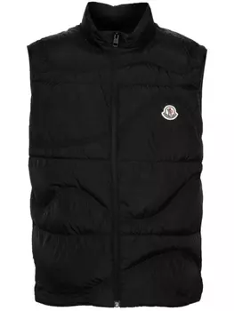 Moncler дутый жилет с нашивкой-логотипом, черный
