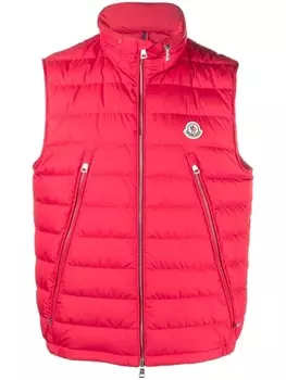 Moncler дутый жилет с нашивкой-логотипом, красный