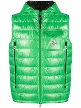 Moncler дутый жилет с нашивкой-логотипом, зеленый