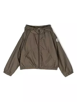 Moncler Enfant бомбер с капюшоном и нашивкой-логотипом, зеленый