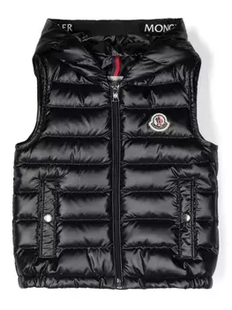 Moncler Enfant дутый жилет Couronne с капюшоном, синий