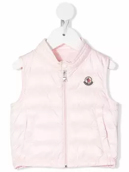 Moncler Enfant дутый жилет с нашивкой-логотипом, розовый