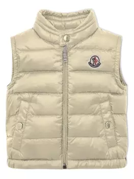 Moncler Enfant дутый жилет с нашивкой-логотипом, нейтральный цвет