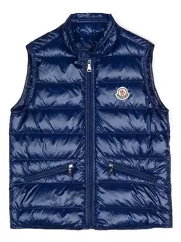 Moncler Enfant дутый жилет с нашивкой-логотипом, синий