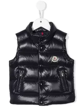 Moncler Enfant дутый жилет с нашивкой-логотипом, синий