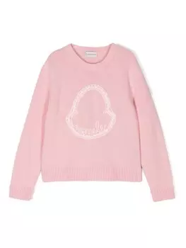 Moncler Enfant джемпер из смеси натуральной шерсти и кашемира с вышитым логотипом, розовый