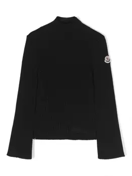 Moncler Enfant джемпер в рубчик с нашивкой-логотипом, черный